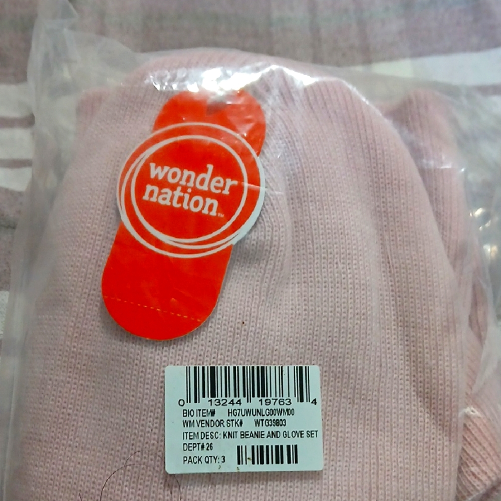 Wonder Nation Light Pink Knit Beanie and Glove Set 2 Pair